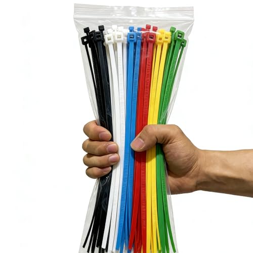 120Pcs 8Inch Cable Zip Ties Assorted Sizes Multi-Purpose Multi-Color Mix Packed Self-Locking Nylon Wire Ties Colored Cable Ties for Home Office Garden Workshop