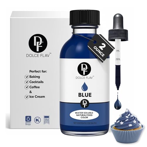 Image of Dolce Flav Natural Blue Food Coloring - 2 oz Vibrant Plant-Based Color from Spirulina | Water-Soluble Liquid Dye for Baking, Drinks & Frostings | Graduated Dropper Included | No Artificial Dyes | Kosher | Made in USA