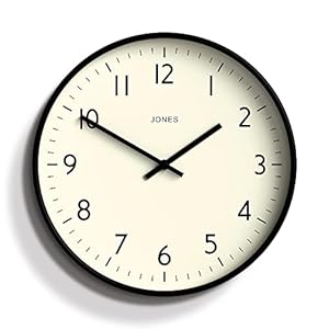 JONES CLOCKS® Studio Runde Wanduhr – Runde Uhr – Moderne Uhr – Designer Wand Uhren – Küchenuhr – Wohnzimmeruhr – Bürouhr – Leicht ablesbares Zifferblatt – 30cm (Schwarz)