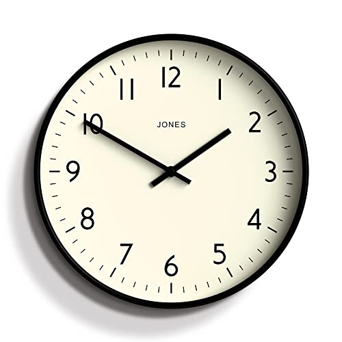 JONES CLOCKS® Studio Runde Wanduhr – Runde Uhr – Moderne Uhr – Designer Wand Uhren – Küchenuhr – Wohnzimmeruhr – Bürouhr – Leicht ablesbares Zifferblatt – 30cm (Schwarz)