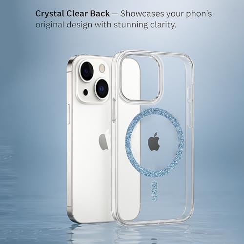 Image of AIBEX Back Cover Case Compatible with iPhone 13 | Glitter Ring Cute Shiny Colorful Bling Case (Compatible with Magsafe) | Transparent PC+TPU Glossy Shiny Cover for Girls & Women - Blue
