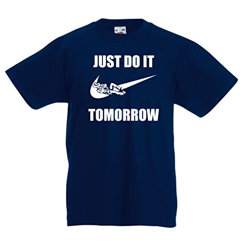 lepni.me Kids T-Shirt Just Do It Tomorrow Workout Tops Funny Sayings Parody (3-4 Years Dark Blue White)
