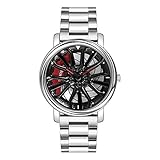 GORBEN Mens Wrist Watch Creative 3D Car Wheel Rotating Watch Fashion Quartz Men's Watch Stylish Wristwatch with Stainless Steel Strap