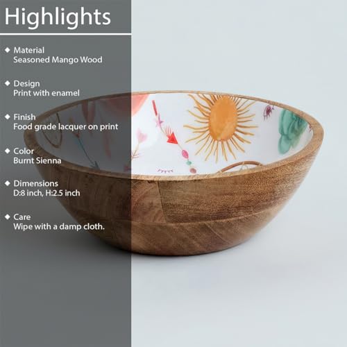 Image of SAAGA Mango Wood Mixing Bowl for Kitchen - Decorative Bowl for Snacks, Salad, Desert, Curries Serve-Ware - 8 Inch X 2.5 Inch, Burnt Sienna