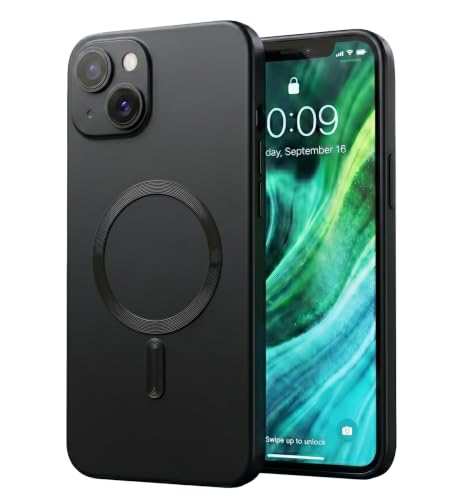 Image of amazon basics Premium Mag-Safe Case for iPhone 14 Plus | Shockproof & Anti-Scratch Cover | Soft Silicone with Wireless Charging | Camera Lens Guard - Black
