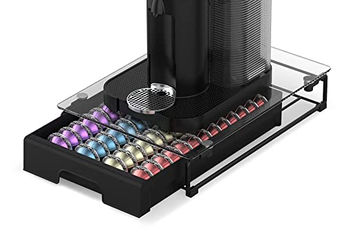 Comparison: Best Nespresso Glass Drawer 2 EVERIE Crystal Tempered Glass Organizer Drawer Holder Compatible with Nespresso Vertuo Capsules, Compatible with 40 Big or 52 Small Vertuoline Pods, 12'' Wide by 15.6'' Deep by 3.5'' High