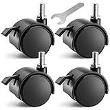 2 Inch Threaded Stem Furniture Casters, Metric M8 Nylon Plastic Swivel Locking Casters Set of 4, for Office Chairs, Shelves, Carts, Workbenches.
