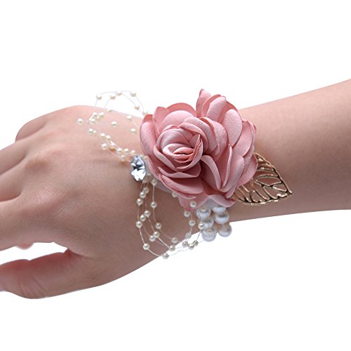 Florashop Satin Rose Wedding Bridal Corsage Bridesmaid Wrist Flower Corsage Flowers Pearl Bead