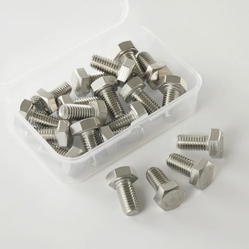 Image of M8x1.25 x 16mm Hex Head Screws Bolts, 304 Stainless Steel (A2-70), Bright Finish, Fully Threaded, Hexagon Head Bolts, Quantity 20