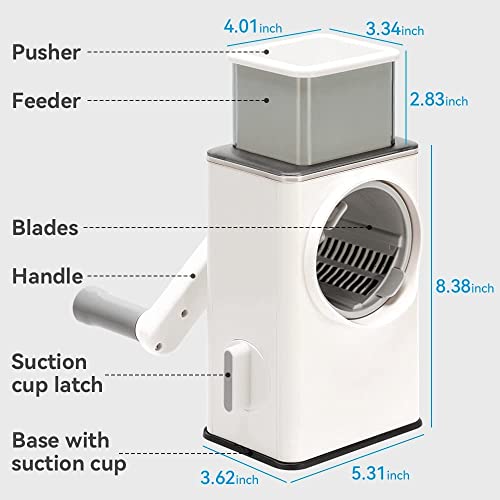 Rotary Cheese Grater Kitchen Shredder With Enlarge Veggie Entrance Round Vegetable Mandoline Slicer Grater For Nuts, Vegetable, Chocolate, Chesse - 5 Stainless Steel Blades #TOP6