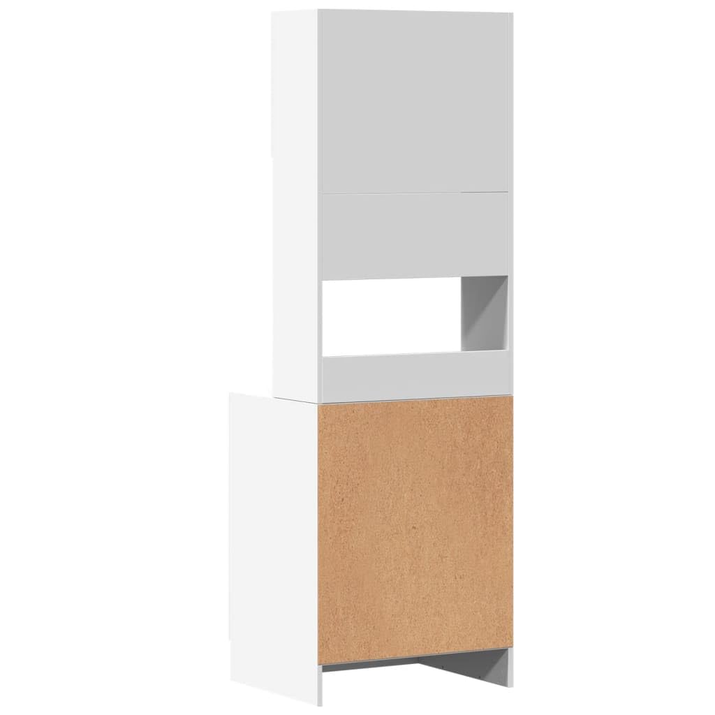 Küchenschrank Weiß aus Holzwerkstoff 60 x 50 x 180 cm, Hochschrank mit Schublade, Tür, Regal, Stauraum für Küche, Esszimmer, Flur und Haushalt