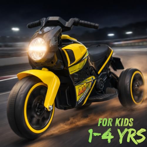 Image of MEKASHI 6V Electric Ride-On Bike for Kids | Bumble Yellow | Battery Operated Motorcycle with Bluetooth Music, LED Headlight, Foot Accelerator & Training Wheels | Ride-On Toy for Boys & Girls 1-4 Years