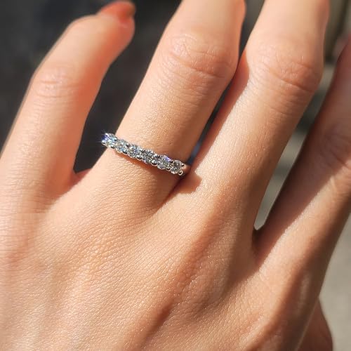 DovEggs Moissanite Half Eternity Band, Wedding Rings for Women, 0.6ctw GHI Color Lab Created Diamond 14k Gold Quality Sterling Silver Rings Moissanite Stackable Engagement Ring Anniversary Band2