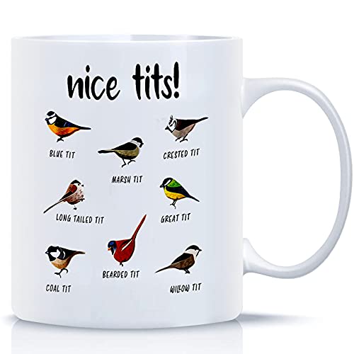 Nice Tits Bird Mug, 11oz Ceramic Coffee Mug- Nice Tits Fowl Language Bird Mug, Funny Colorful Bird Watcher Mug, Gifts for Women/Men and Bird Lovers