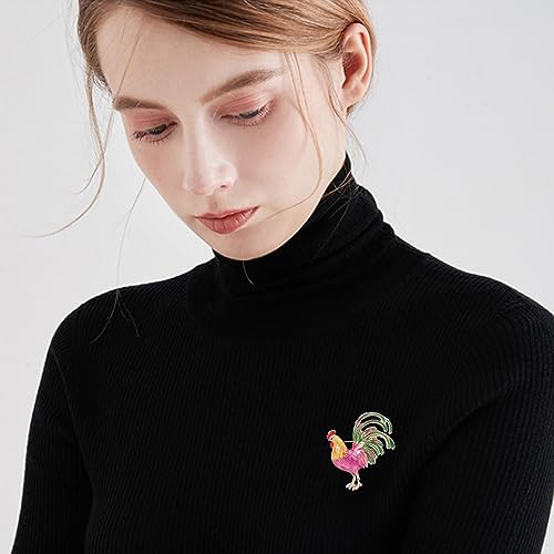 Image of Cute Rooster Lapel Brooch Pin for Women Girls Golden Plated Cock Chicken Hen Farm Animal Enamel Pins Clip Sweater Coat Backpack Brooches Pins Fashion Jewelry Gifts Clothes Accessories