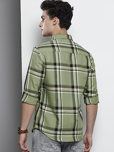 Image of The Indian Garage Co Men Slim Fit Checkered Full Sleeves Spread Collar Casual Shirt