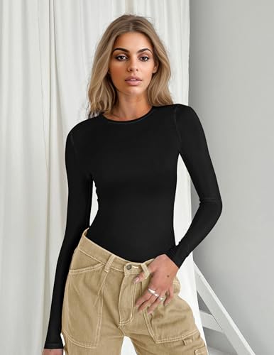 Ekouaer Women's Long Sleeve Shirts Tight Fitted Tops Crewneck Underscrubs Tee Lightweight Basic Thermal Undershirts3