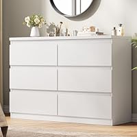 Jocoevol White 6 Drawer Dresser for Bedroom, 15.3\" D x 47.2\" W x 32.3\" H in Simply Modern Chest of Drawers, Wood Storage Double Dresser with Deep Drawers for Living Room, Hallway Entryway, White