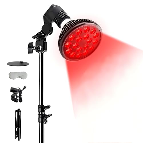 Lámpara luz roja Lámpara de luz roja 2 en 1 con base, lámpara infrarroja de 54W 850 & 660nm, 18 LED para terapia de luz roja, calor profundo para aliviar dolores en rostro, cuello y espalda, alta eficacia y ajustable