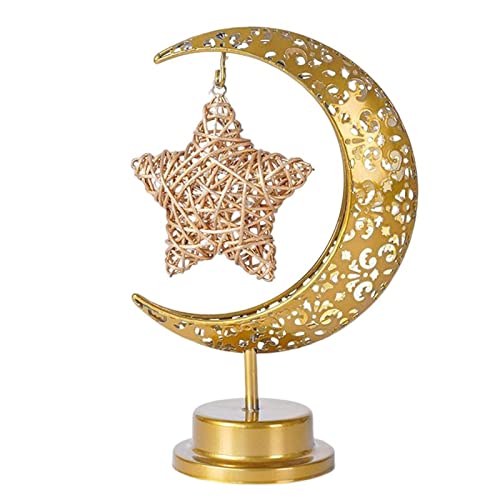 Bomkra 8SN8WE7MY0CA5WL0D01 Moon Table Lamp Half Moon Light Metal Ramadan Star Lamp Lunar Lamp Battery Operated Decorative Lamp Eid Decorations Moon Night Light thumb #8