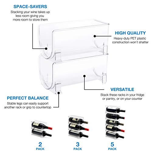 Eltow Stackable Plastic Wine Rack - Modular Wine Bottle Organizer - Wine Holder For Fridge - Storing Champagne And Water Bottles - For Bar, Countertop, Dining Room Display, Heavy Duty, Clear (3-Pack) #TOP3