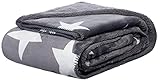 Brandsseller Decke mit Sternen Flanell/Sherpa Wohndecke Kuscheldecke ca. 150x200 cm Grau