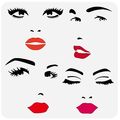 FINGERINSPIRE Female Face Painting Stencil 30x30cm Reusable Facial Expression Stencil Woman Face Drawing Template for Painting on Wood Canvas