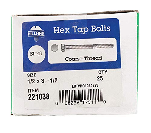 Hillman 1/2 in. Dia. x 3-1/2 in. L Zinc Plated Steel Hex Tap Bolt 25 pk