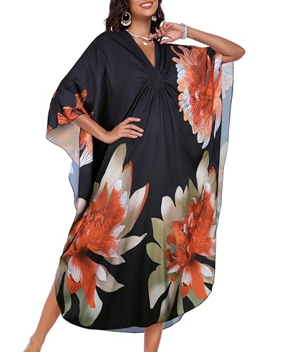 Image of Kaftan Dresses for Women V Neck Caftans Batwing Sleeve Beach Cover Ups