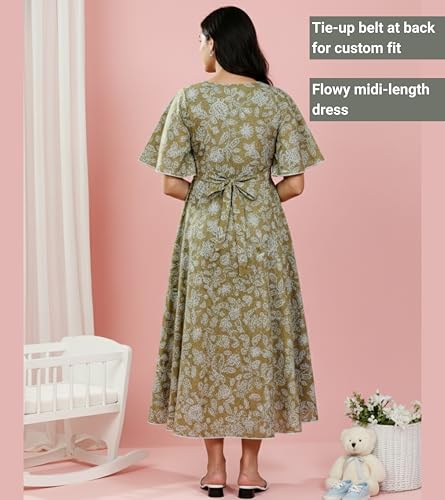 Image of DUMMY SHAPE Feeding Kurtis for Women Cotton Rayon | Printed Pregnancy Flare Kurta with Nursing Zippers to Pre & Post Partum | Maternity Dresses | Gifts for Pregnant Woman