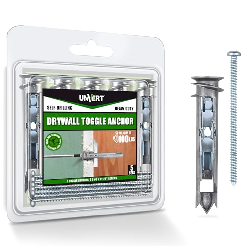 Self-Drilling E-z Anchor Toggle Kit, Heavy Duty Drywall Toggle Ancor with Fitting Metal Zinc Phillip Screws #8 x 2-1/4 - Holds Up to 100 Lb. (5 Pack)