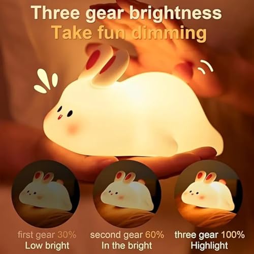 Image of GITGRNTH Bunny Night Light for Kids Room, Rabbit Night Light, Tap and Touch Color Changing Cute Night Lights Lamp, Rechargeable Silicone Cute Nursery Lamp(Big Face Rabbit, Regular)