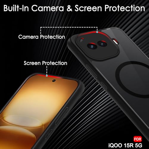 Image of TheGiftKart Hybrid Shockproof Back Cover Case for iQOO 15R 5G Compatible with MagSafe | Hard Back Cover Case for iQOO 15R 5G (PC & TPU, Translucent Smoke Matte Back, Black Sides)
