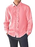 Bbalizko Men's Ruffled Tuxedo Shirts Wedding Dinner Slim Fit Button Down Long Sleeve Dress Shirts Pink