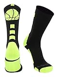 MadSportsStuff Basketball Logo Athletic Crew Socks, Medium - Black/Electric Green