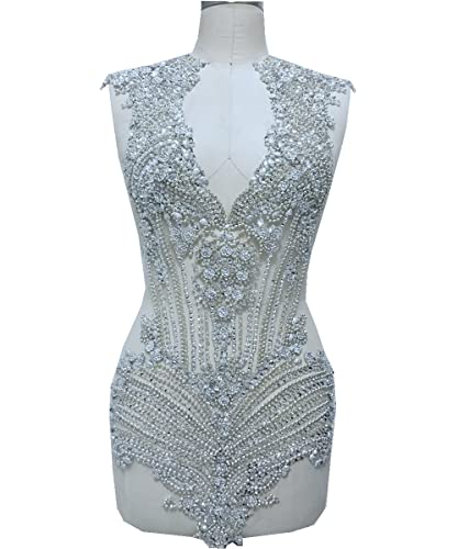 Wtbv.n Handmade Rhinestones Applique On White Net Sew On Beads Crystal Patches Accessory For Dress Clothes (Silver) #TOP1