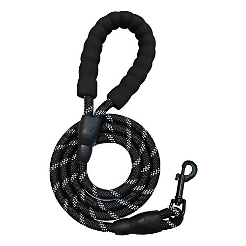 JizahPET 5 FT Strong Dog Leash with Comfortable Padded Handle and Highly Reflective Threads for Small Medium and Large Dogs (Black, 1/3'' x 5 FT (0~18 lbs.))