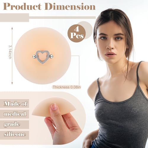 Image of Tondiamo 2 Pairs Silicone Breast Covers with Piercing Diamond Adhesive Reusable Fake Breast for Women with Piercing