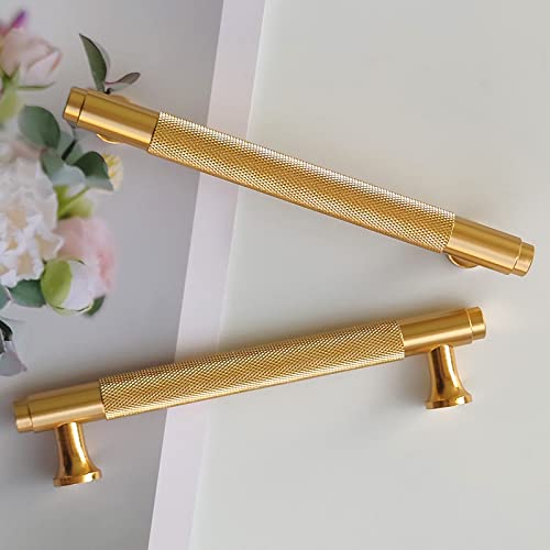 10 uds Tiradores de armario modernos dorados de 128 mm, tirador de cajón con agujero interior, tirador de tocador para armario de cocina, armario librería (dorado cepillado) thumbnail