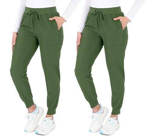 Image of READY SET SCRUBS - Scrub Pants for Women - 2 Pack - Cargo Jogger Pants Set with 8 Pockets - Yoga Waistband - Soft & Stretchy
