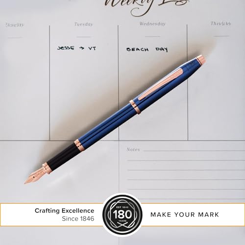 Image of Cross Century II Translucent Blue Lacquer with Chrome Trim Refillable Fountain Pen - Fine Nib, Black Ink, Luxury Gift Box