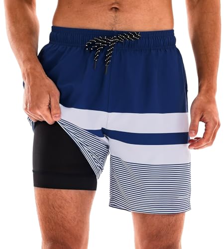 Image of HODOSPORTS Mens 7 inch Swim Trunks with Compression Liner S-6XL Quick Dry Swimming Shorts Zipper Pockets Swimsuits