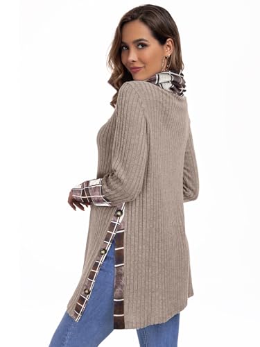Miusey Women's Cowl Neck Tunic Sweaters Long Sleeve Shirts Lightweight Pullover Sweatshirts Side Split Tunic Tops4