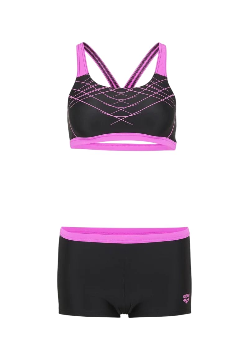 ARENA Costume Bikini 2 Pezzi A Fascia Donna Piscina Nuoto Proposal Nero Viola Taglia 44 ITA