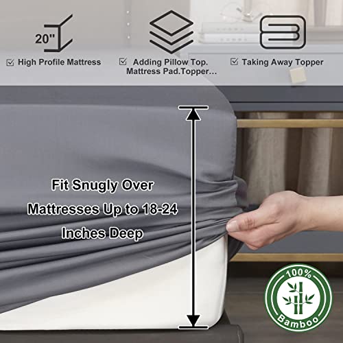 Ivellow 100% Viscose From Bamboo Sheets King Size, 18-24 Inch Extra Deep Pocket Grey King Bed Sheets 4Pcs, Luxury Cooling King Sheets For King Size Bed, Silky Soft, Smooth, Breathable #TOP2