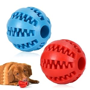 Set de 2 Unidades de Caucho Natural, Duradera, para Comedero, para Limpieza de Dientes, Juguetes Interactivos para Perros, Bolas de Limpieza de Dientes y Dispensador de Golosinas Duradero y Resistente