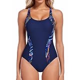 iSLASISIA Traje de baño de una pieza para mujer, atlético, negro, espalda cruzada, traje de baño deportivo modesto, traje de baño moldeador del cuerpo, DL, 42