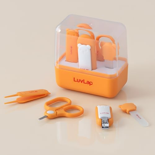 Image of LuvLap 4 in 1 Baby Grooming Set with Cute Case, Baby Manicure Set with Nail Scissors, Nail Clipper, Nail File & Tweezers, Grooming Kit for New Born & Toddler, BPA Free, Compact & Easy to Carry, 0m+