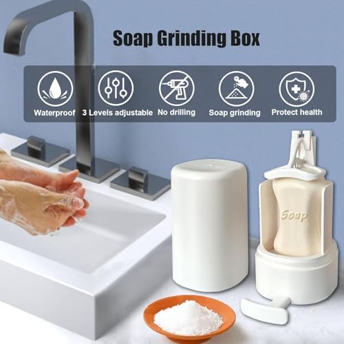 Image of Bar Soap Dispenser and Soap Grinder for Bar Soap Shaver Dispenser Adjustable Wall-Mounted Soap Grinding Box No Drilling for Bathroom Kitchen Hotel.