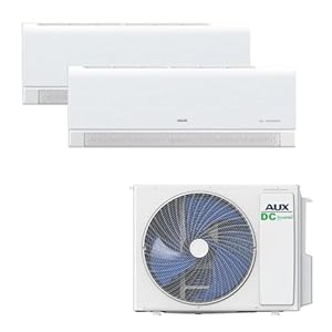 A++ AUX Klimaanlage Set Multi Split 18000 BTU (5,3 kW) – Außengerät + 2x 9000 BTU Wandgerät mit WLAN – R32 Kältemittel – Mattweiß – leise Klimaanlage für 2 Räume – anschlussfertig